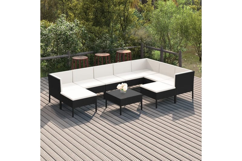 Loungegrupp Utomhus för trädgården med dynor 10 delar konstrotting s - Svart - Utemöbler - Loungemöbler - Loungegrupp & Loungeset