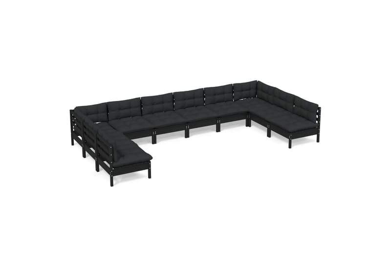 Loungegrupp Utomhus för trädgården med dynor 10 delar svart massiv f - Svart - Utemöbler - Loungemöbler - Loungegrupp & Loungeset
