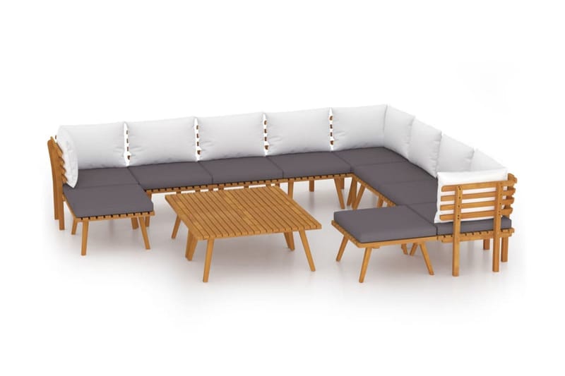Loungegrupp Utomhus för trädgården med dynor 12 delar akaciaträ - Brun - Utemöbler - Loungemöbler - Loungegrupp & Loungeset