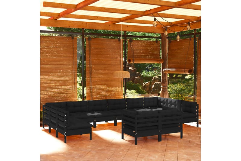 Loungegrupp Utomhus för trädgården med dynor 12 delar svart massiv f - Svart - Utemöbler - Loungemöbler - Loungegrupp & Loungeset