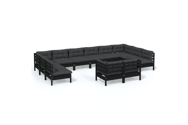 Loungegrupp Utomhus för trädgården med dynor 12 delar svart massiv f - Svart - Utemöbler - Loungemöbler - Loungegrupp & Loungeset