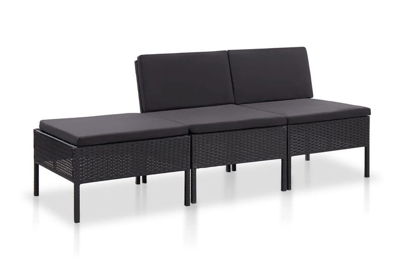 Loungegrupp Utomhus för trädgården med dynor 3 delar konstrotting sv - Svart - Utemöbler - Loungemöbler - Loungegrupp & Loungeset