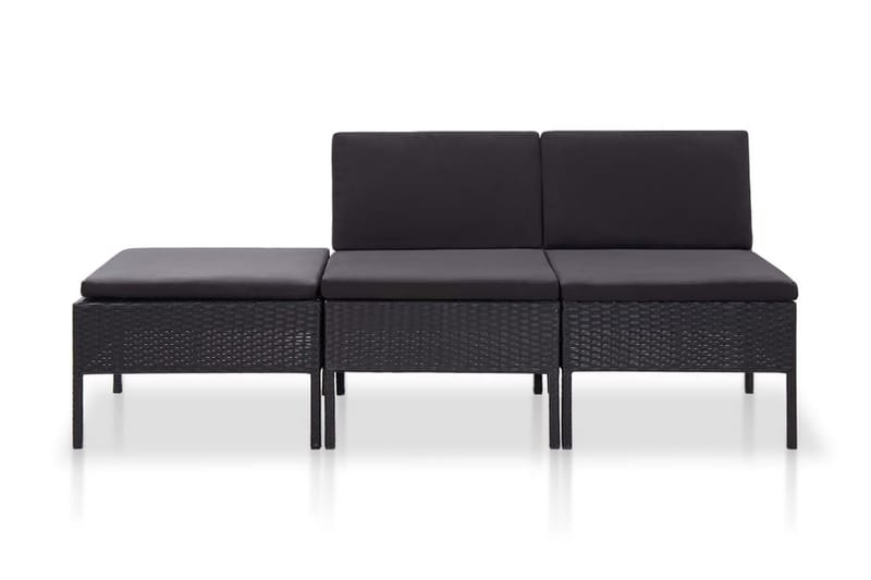 Loungegrupp Utomhus för trädgården med dynor 3 delar konstrotting sv - Svart - Utemöbler - Loungemöbler - Loungegrupp & Loungeset