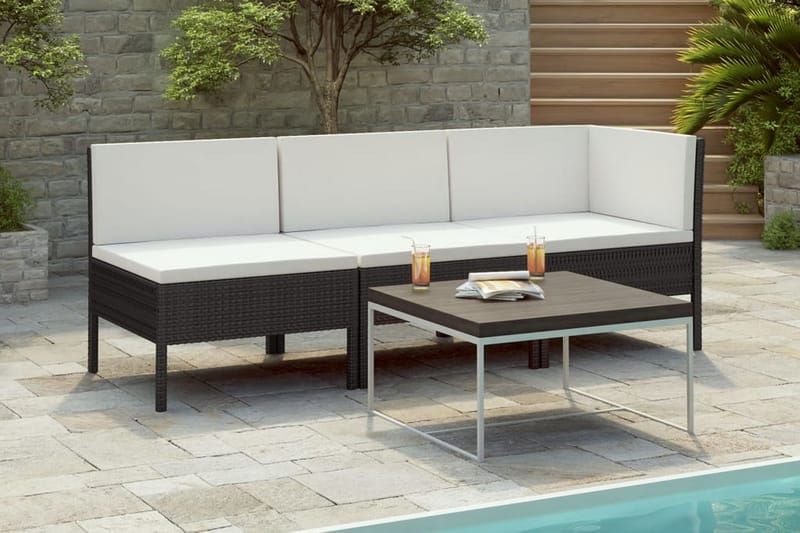 Loungegrupp Utomhus för trädgården med dynor 3 delar konstrotting sv - Svart - Utemöbler - Loungemöbler - Loungegrupp & Loungeset