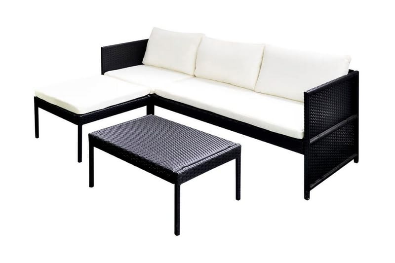 Loungegrupp Utomhus för trädgården med dynor 3 delar konstrotting sv - Svart - Utemöbler - Loungemöbler - Loungegrupp & Loungeset