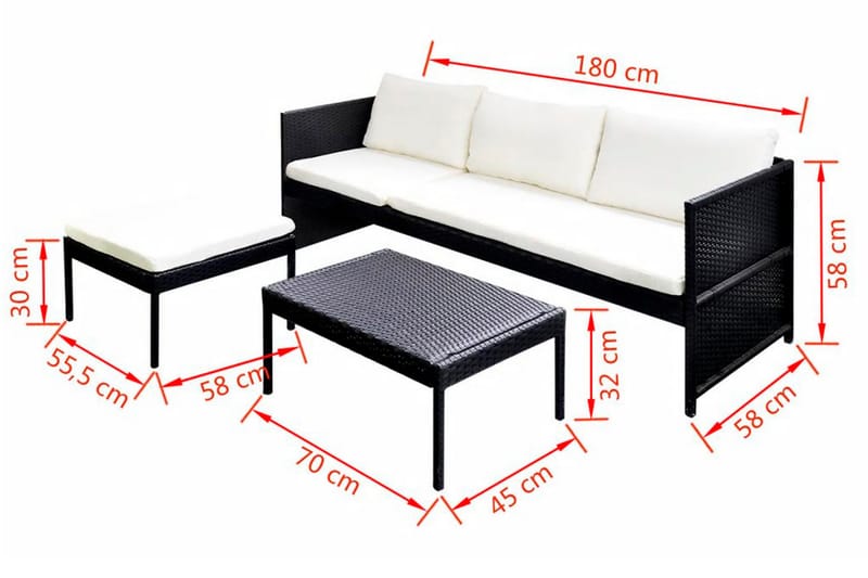 Loungegrupp Utomhus för trädgården med dynor 3 delar konstrotting sv - Svart - Utemöbler - Loungemöbler - Loungegrupp & Loungeset