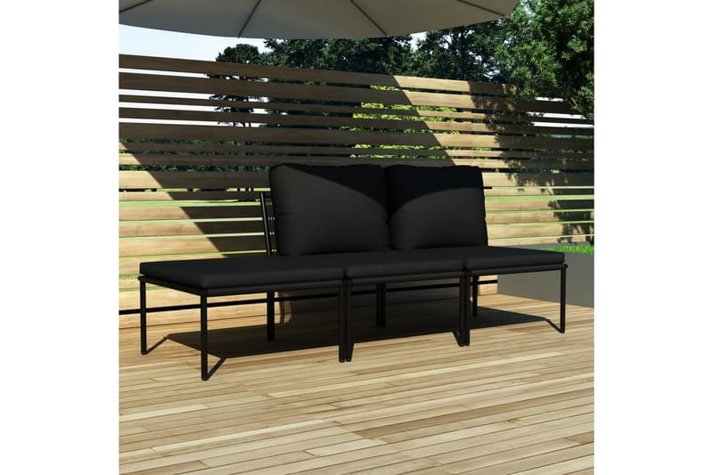 Loungegrupp Utomhus för trädgården med dynor 3 delar svart PVC - Svart - Utemöbler - Loungemöbler - Loungegrupp & Loungeset
