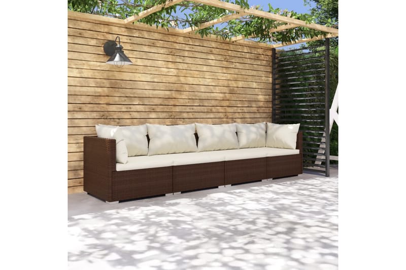 Loungegrupp Utomhus för trädgården med dynor 4 delar konstrotting br - Brun/Vit - Utemöbler - Loungemöbler - Loungegrupp & Loungeset