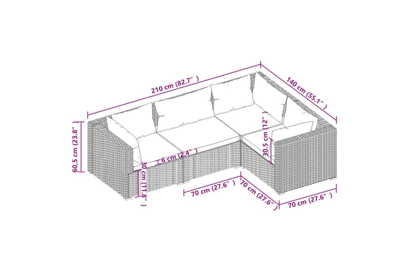 Loungegrupp Utomhus för trädgården med dynor 4 delar konstrotting br - Brun/Vit - Utemöbler - Loungemöbler - Loungegrupp & Loungeset