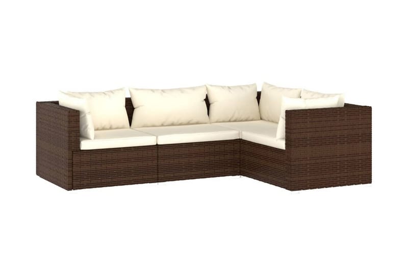 Loungegrupp Utomhus för trädgården med dynor 4 delar konstrotting br - Brun/Vit - Utemöbler - Loungemöbler - Loungegrupp & Loungeset