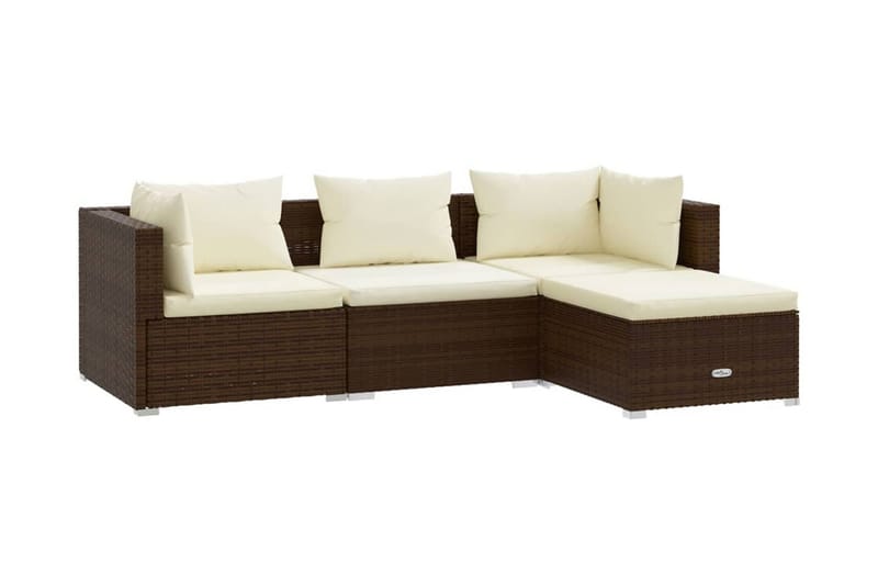 Loungegrupp Utomhus för trädgården med dynor 4 delar konstrotting br - Brun/Vit - Utemöbler - Loungemöbler - Loungegrupp & Loungeset