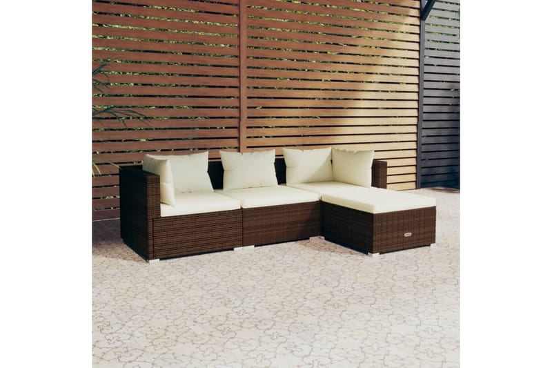 Loungegrupp Utomhus för trädgården med dynor 4 delar konstrotting br - Brun/Vit - Utemöbler - Loungemöbler - Loungegrupp & Loungeset