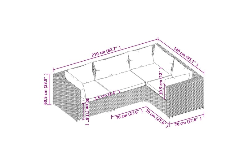 Loungegrupp Utomhus för trädgården med dynor 4 delar konstrotting gr - Grå - Utemöbler - Loungemöbler - Loungegrupp & Loungeset