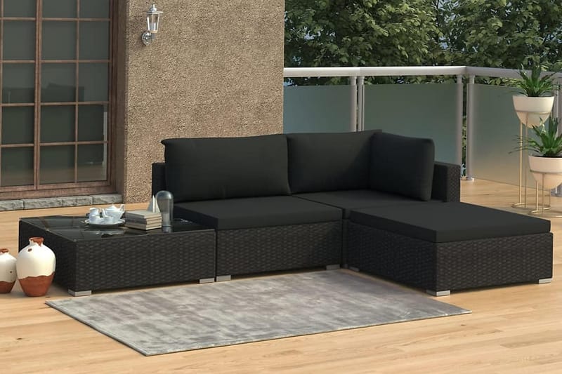 Loungegrupp Utomhus för trädgården med dynor 4 delar konstrotting sv - Svart - Utemöbler - Loungemöbler - Loungegrupp & Loungeset