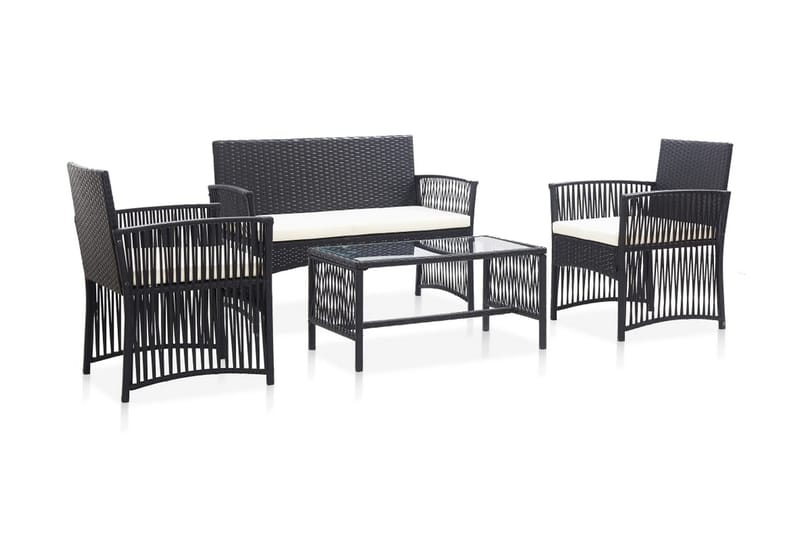 Loungegrupp Utomhus för trädgården med dynor 4 delar konstrotting sv - Svart - Utemöbler - Loungemöbler - Loungegrupp & Loungeset