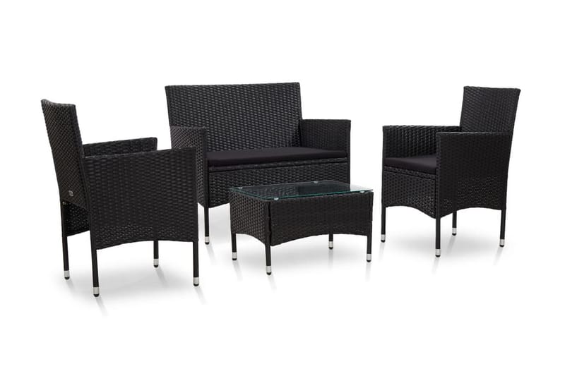 Loungegrupp Utomhus för trädgården med dynor 4 delar konstrotting sv - Svart - Utemöbler - Loungemöbler - Loungegrupp & Loungeset