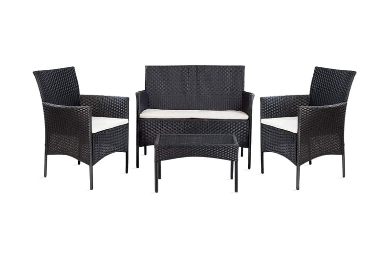 Loungegrupp Utomhus för trädgården med dynor 4 delar konstrotting sv - Svart - Utemöbler - Loungemöbler - Loungegrupp & Loungeset