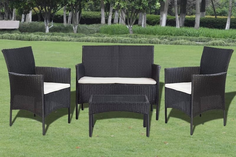 Loungegrupp Utomhus för trädgården med dynor 4 delar konstrotting sv - Svart - Utemöbler - Loungemöbler - Loungegrupp & Loungeset