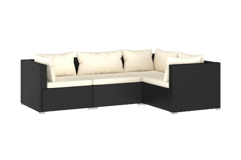 Loungegrupp Utomhus för trädgården med dynor 4 delar konstrotting sv - Svart/Vit - Utemöbler - Loungemöbler - Loungegrupp & Loungeset