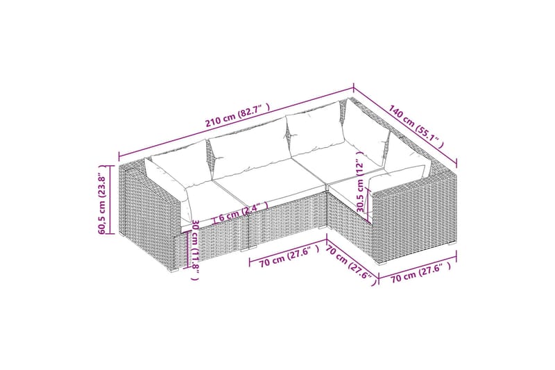 Loungegrupp Utomhus för trädgården med dynor 4 delar konstrotting sv - Svart/Vit - Utemöbler - Loungemöbler - Loungegrupp & Loungeset