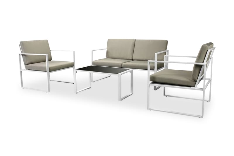Loungegrupp Utomhus för trädgården med dynor 4 delar stål vit - Vit - Utemöbler - Loungemöbler - Loungegrupp & Loungeset