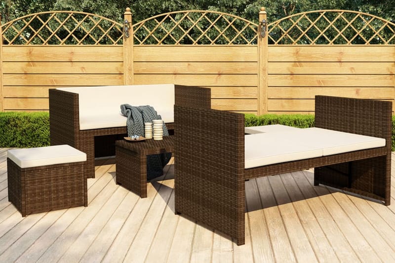 Loungegrupp Utomhus för trädgården med dynor 5 delar konstrotting br - Brun - Utemöbler - Loungemöbler - Loungegrupp & Loungeset
