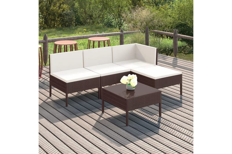 Loungegrupp Utomhus för trädgården med dynor 5 delar konstrotting br - Brun - Utemöbler - Loungemöbler - Loungegrupp & Loungeset