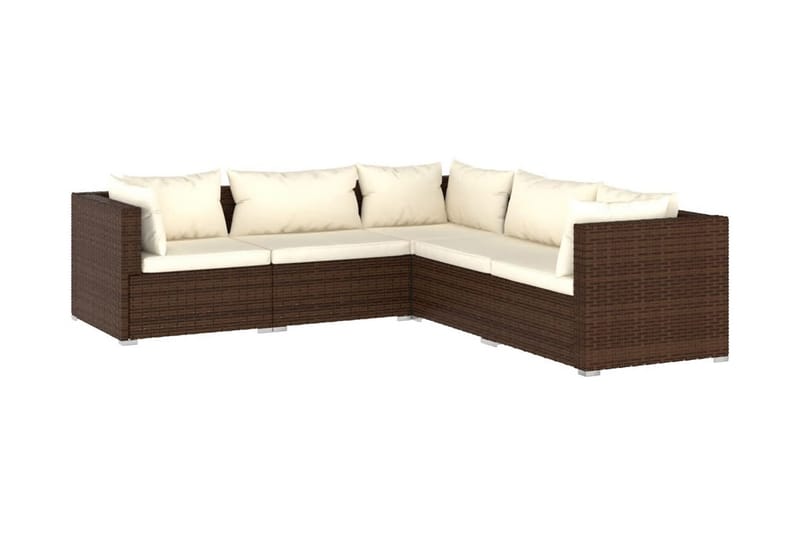 Loungegrupp Utomhus för trädgården med dynor 5 delar konstrotting br - Brun/Vit - Utemöbler - Loungemöbler - Loungegrupp & Loungeset