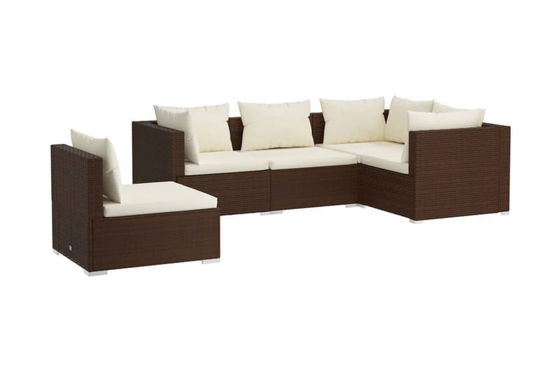 Loungegrupp Utomhus för trädgården med dynor 5 delar konstrotting br - Brun/Vit - Utemöbler - Loungemöbler - Loungegrupp & Loungeset