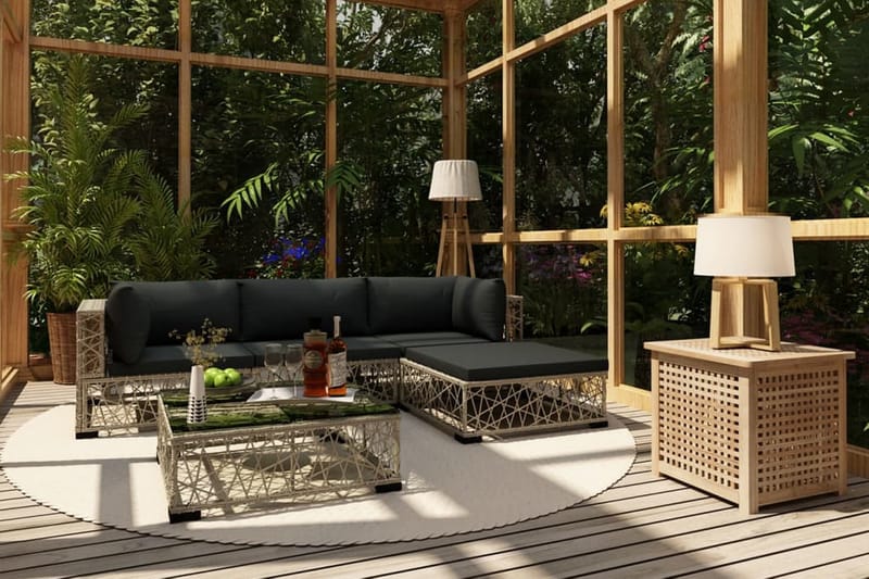 Loungegrupp Utomhus för trädgården med dynor 5 delar konstrotting gr - Grå - Utemöbler - Loungemöbler - Loungegrupp & Loungeset