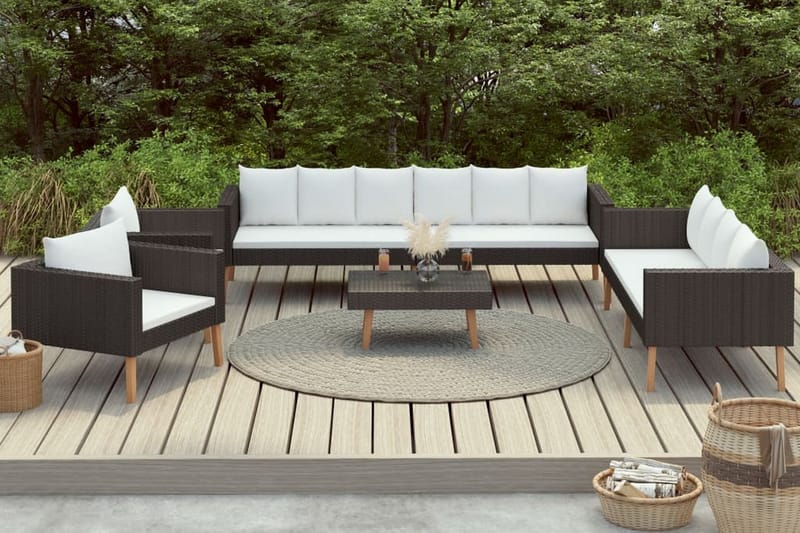 Loungegrupp Utomhus för trädgården med dynor 5 delar konstrotting sv - Svart - Utemöbler - Loungemöbler - Loungegrupp & Loungeset