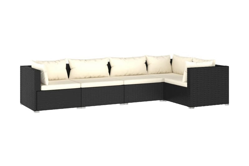 Loungegrupp Utomhus för trädgården med dynor 5 delar konstrotting sv - Svart/Vit - Utemöbler - Loungemöbler - Loungegrupp & Loungeset