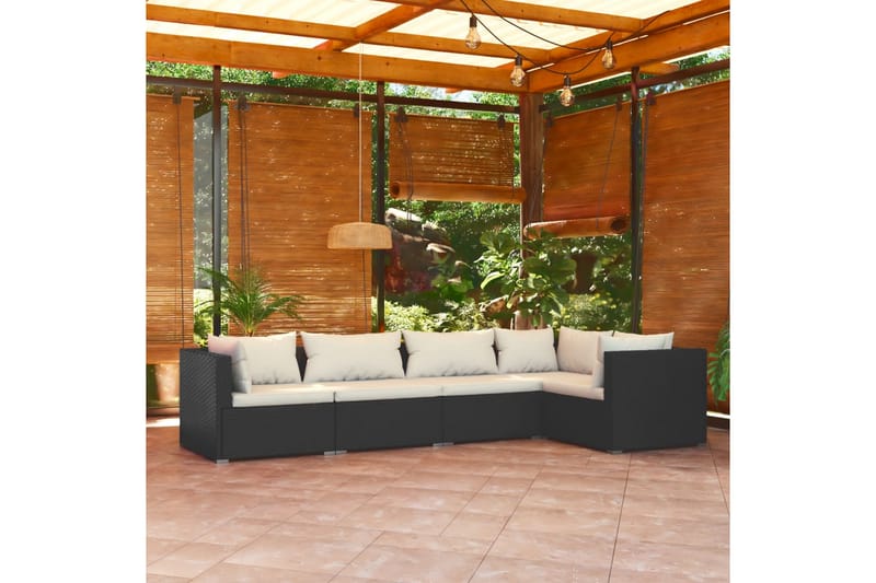 Loungegrupp Utomhus för trädgården med dynor 5 delar konstrotting sv - Svart/Vit - Utemöbler - Loungemöbler - Loungegrupp & Loungeset