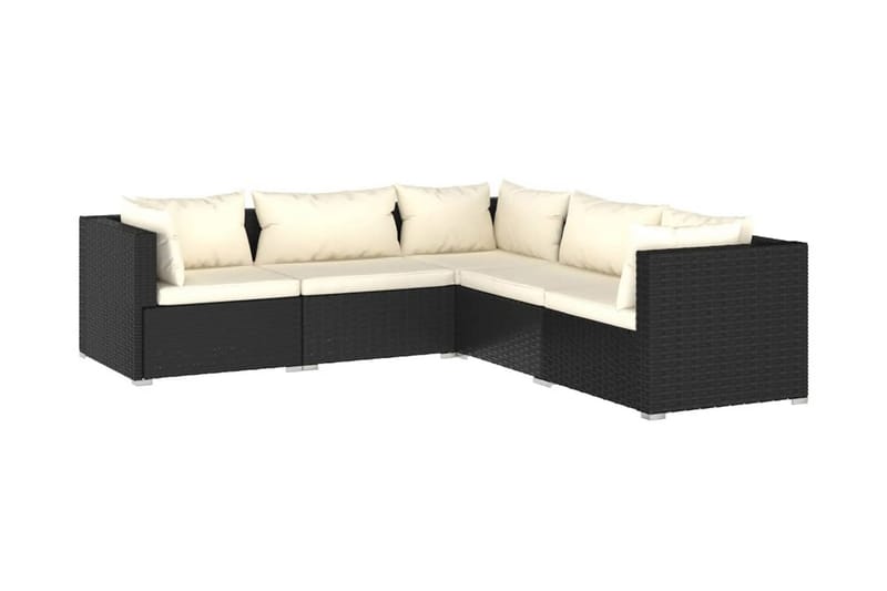 Loungegrupp Utomhus för trädgården med dynor 5 delar konstrotting sv - Svart/Vit - Utemöbler - Loungemöbler - Loungegrupp & Loungeset