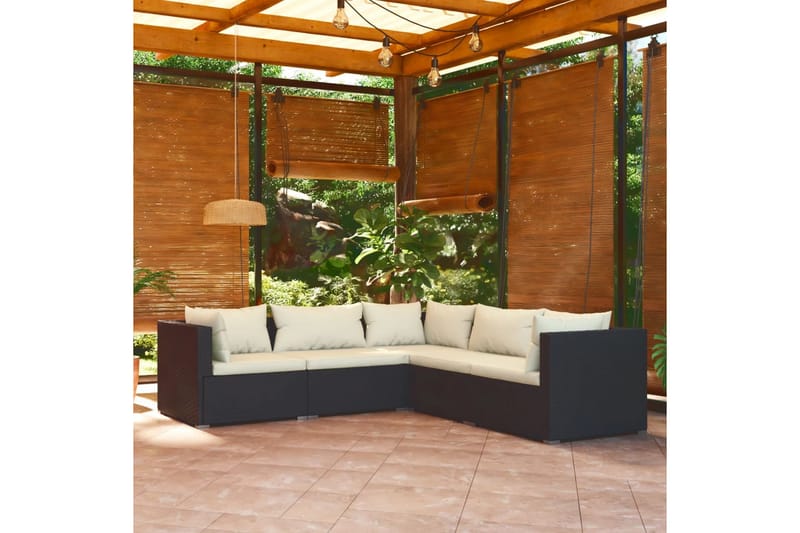 Loungegrupp Utomhus för trädgården med dynor 5 delar konstrotting sv - Svart/Vit - Utemöbler - Loungemöbler - Loungegrupp & Loungeset