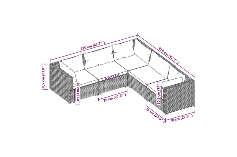 Loungegrupp Utomhus för trädgården med dynor 5 delar konstrotting sv - Svart/Vit - Utemöbler - Loungemöbler - Loungegrupp & Loungeset