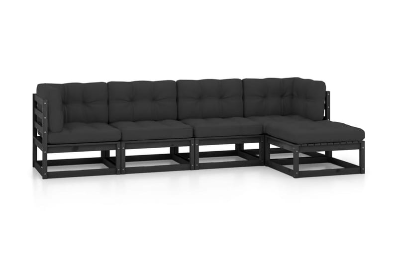 Loungegrupp Utomhus för trädgården med dynor 5 delar massiv furu - Svart - Utemöbler - Loungemöbler - Loungegrupp & Loungeset