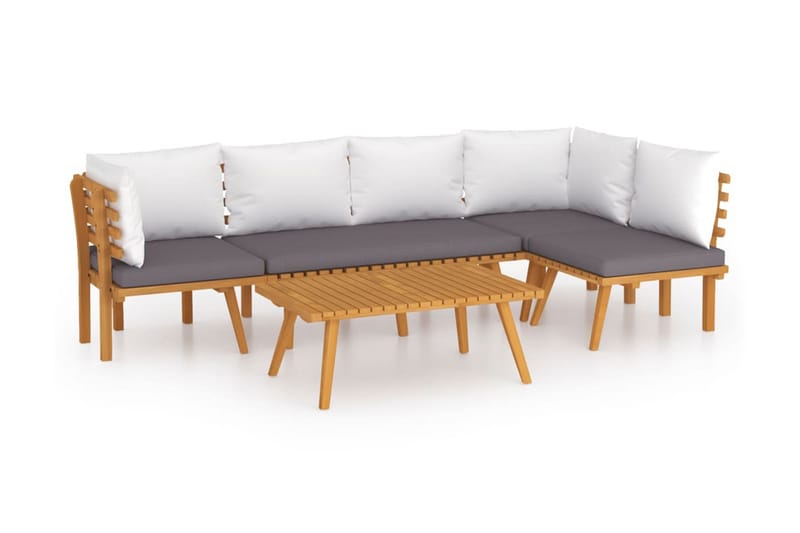 Loungegrupp Utomhus för trädgården med dynor 5 delar massivt akaciat - Brun - Utemöbler - Loungemöbler - Loungegrupp & Loungeset