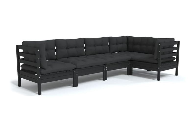 Loungegrupp Utomhus för trädgården med dynor 5 delar svart massiv fu - Svart - Utemöbler - Loungemöbler - Loungegrupp & Loungeset