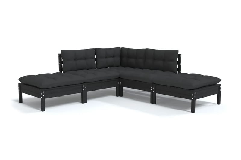 Loungegrupp Utomhus för trädgården med dynor 5 delar svart massiv fu - Svart - Utemöbler - Loungemöbler - Loungegrupp & Loungeset