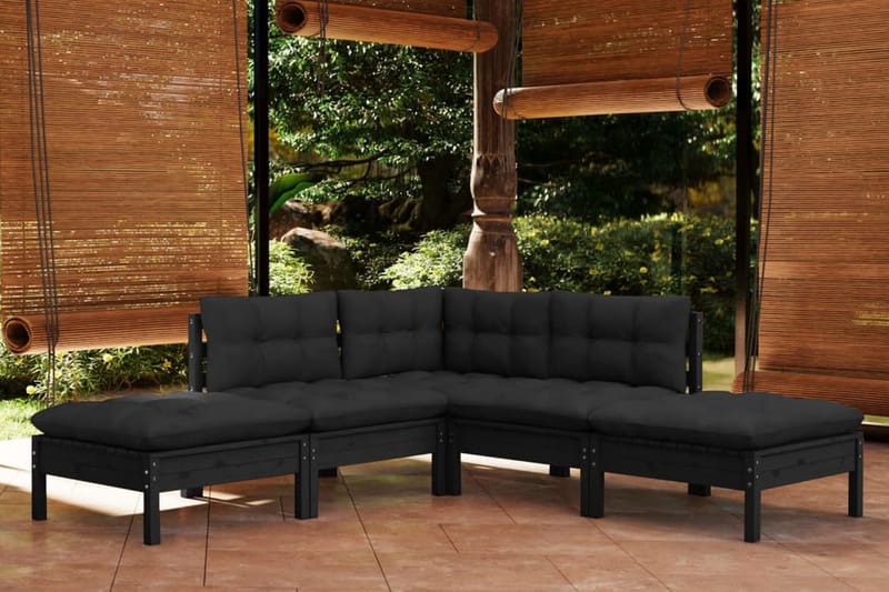 Loungegrupp Utomhus för trädgården med dynor 5 delar svart massiv fu - Svart - Utemöbler - Loungemöbler - Loungegrupp & Loungeset