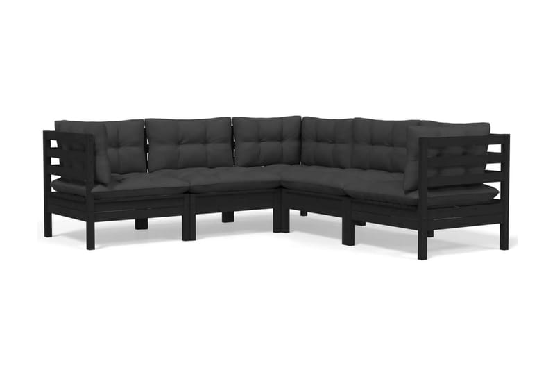 Loungegrupp Utomhus för trädgården med dynor 5 delar svart massiv fu - Svart - Utemöbler - Loungemöbler - Loungegrupp & Loungeset