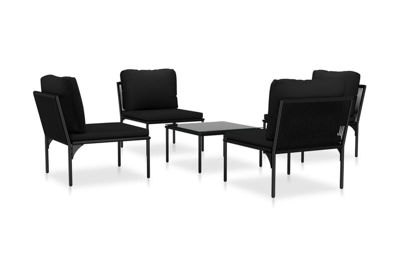 Loungegrupp Utomhus för trädgården med dynor 5 delar svart PVC - Svart - Utemöbler - Loungemöbler - Loungegrupp & Loungeset