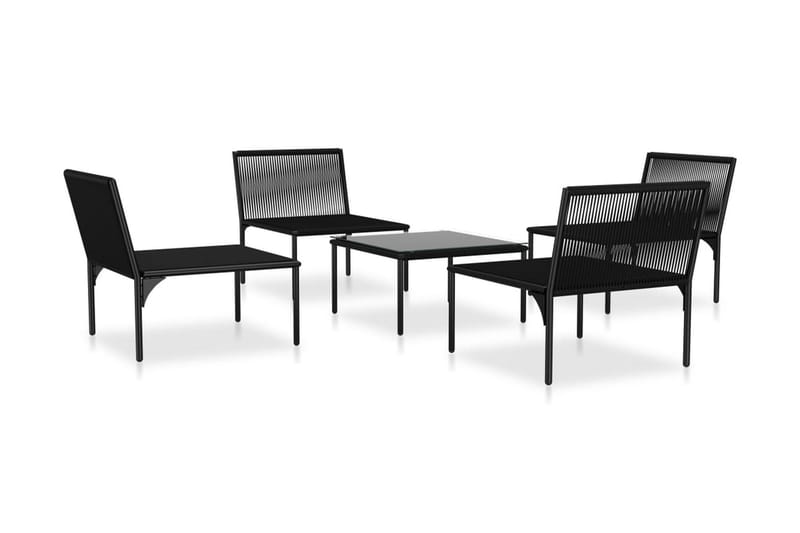 Loungegrupp Utomhus för trädgården med dynor 5 delar svart PVC - Svart - Utemöbler - Loungemöbler - Loungegrupp & Loungeset