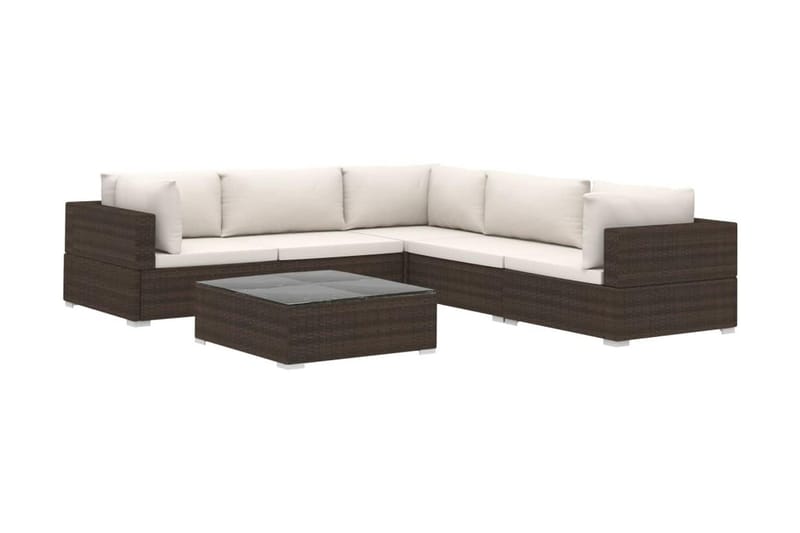 Loungegrupp Utomhus för trädgården med dynor 6 delar konstrotting br - Brun - Utemöbler - Loungemöbler - Loungegrupp & Loungeset
