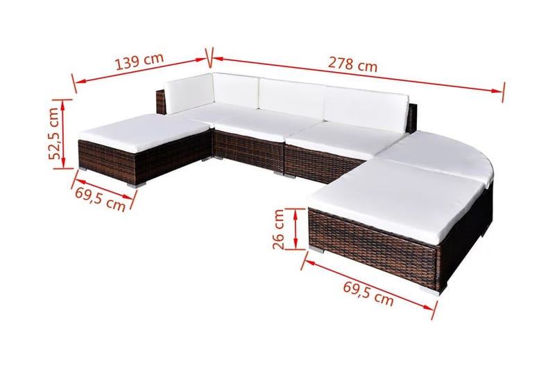 Loungegrupp Utomhus för trädgården med dynor 6 delar konstrotting br - Brun - Utemöbler - Loungemöbler - Loungegrupp & Loungeset