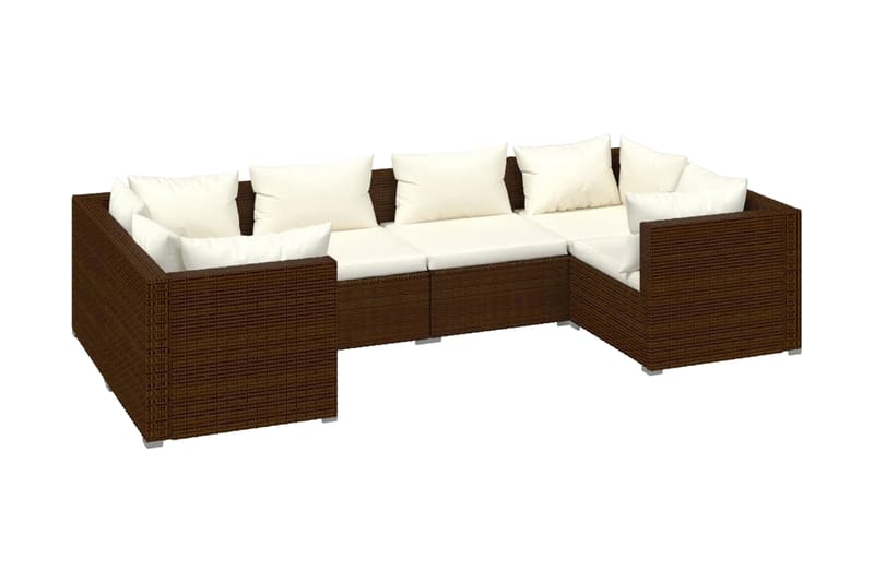 Loungegrupp Utomhus för trädgården med dynor 6 delar konstrotting br - Brun/Vit - Utemöbler - Loungemöbler - Loungegrupp & Loungeset