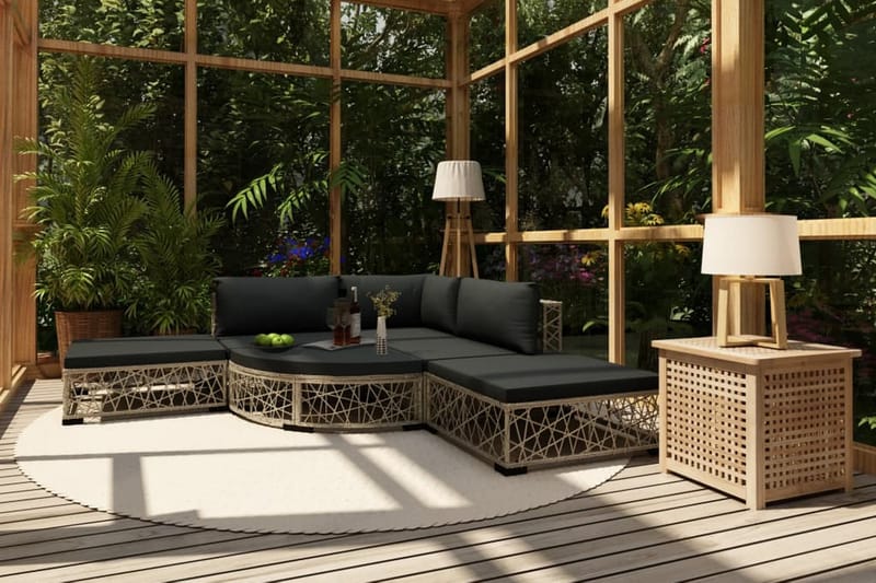 Loungegrupp Utomhus för trädgården med dynor 6 delar konstrotting gr - Grå - Utemöbler - Loungemöbler - Loungegrupp & Loungeset