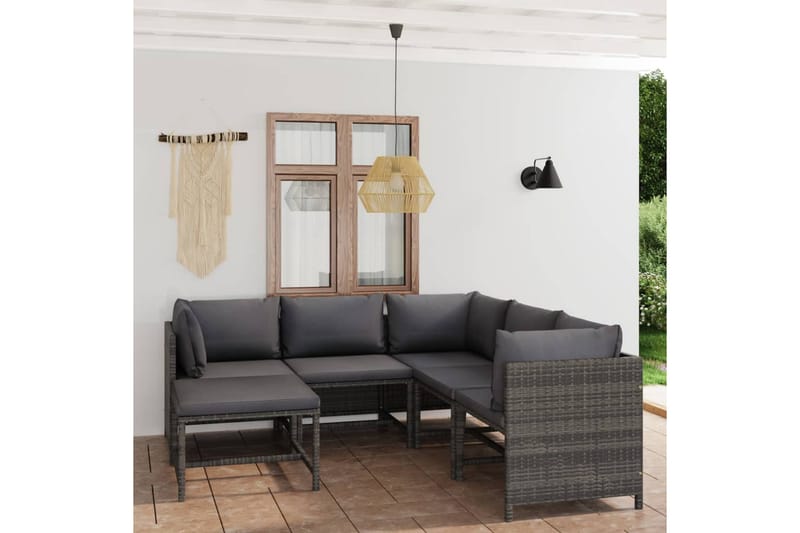 Loungegrupp Utomhus för trädgården med dynor 6 delar konstrotting gr - Grå - Utemöbler - Loungemöbler - Loungegrupp & Loungeset