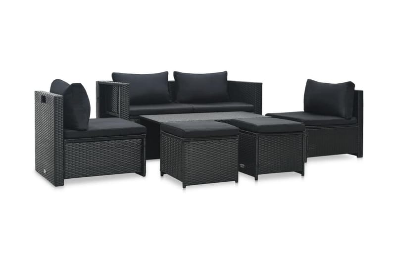 Loungegrupp Utomhus för trädgården med dynor 6 delar konstrotting sv - Svart - Utemöbler - Loungemöbler - Loungegrupp & Loungeset